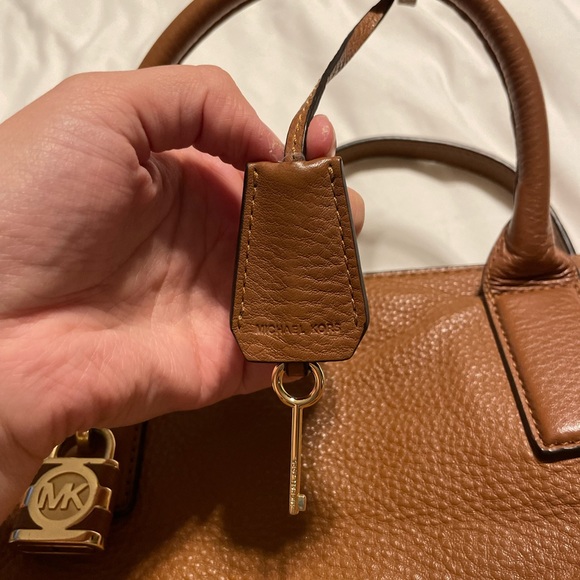 Michael Kors McKenna Medium Satchel in Brown Pebbled Leather - Picture 9 of 10